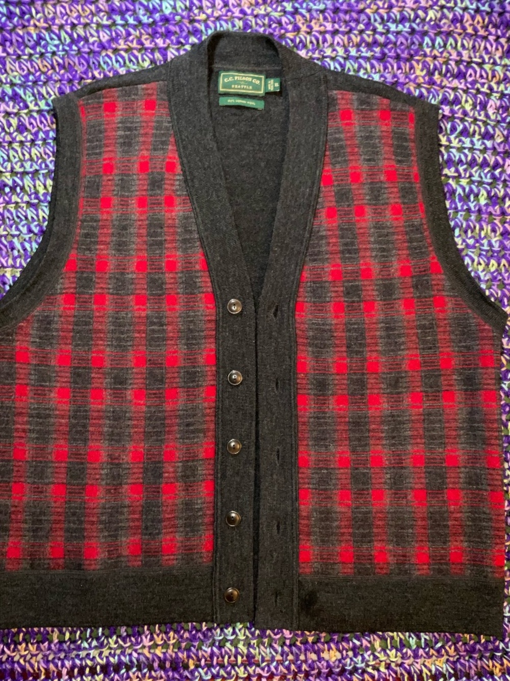 C.C. Filson Co.- Seattle Merino Wool Button Up- Buffalo Plaid Vest Men’s -X